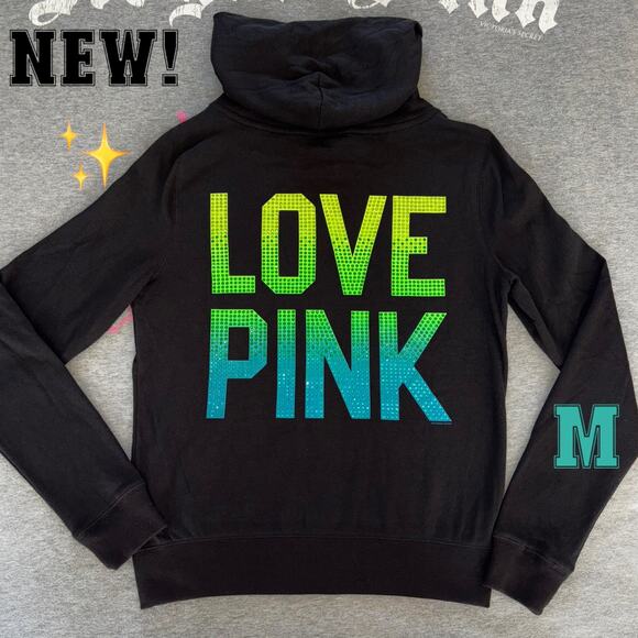 PINK Victoria's Secret Tops - Victoria’s Secret PINK NWT Green Blue Ombre' Rhinestone Full Zip Hoodie - MD
